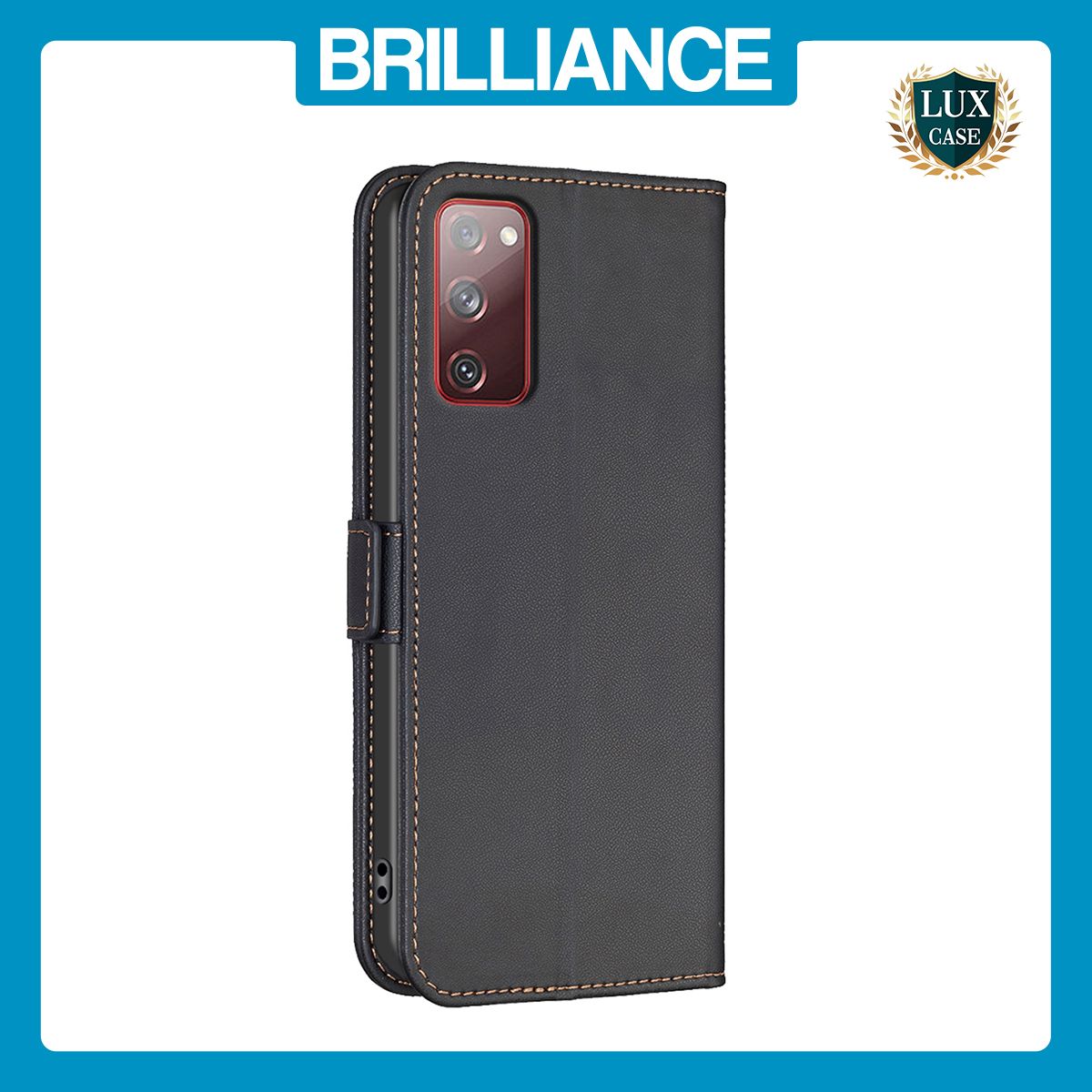 Brilliance LUX Samsung S20 Flip Book PU Leather Wallet  Holder & Stand with Card Pockets Case Black