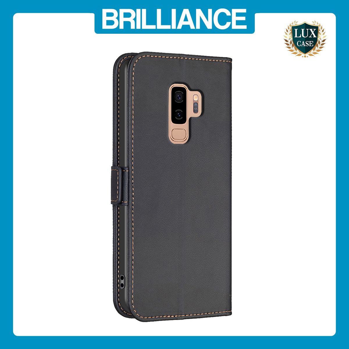 Brilliance LUX Samsung S9 Plus Flip Book PU Leather Wallet Holder & Stand with Card Pockets Case Black