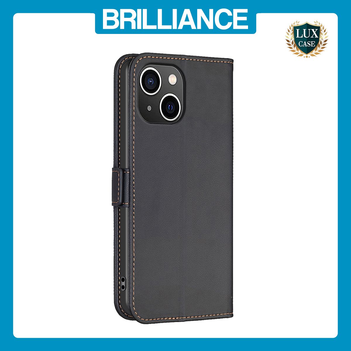 Brilliance LUX iPhone 15 Flip Book PU Leather Wallet Holder & Stand with Card Pockets Case Black