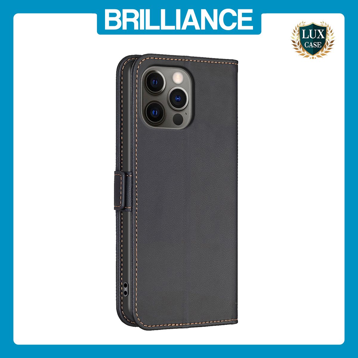 Brilliance LUX iPhone 12 / 12 Pro Flip Book PU Leather Wallet  Holder & Stand with Card Pockets Case Black