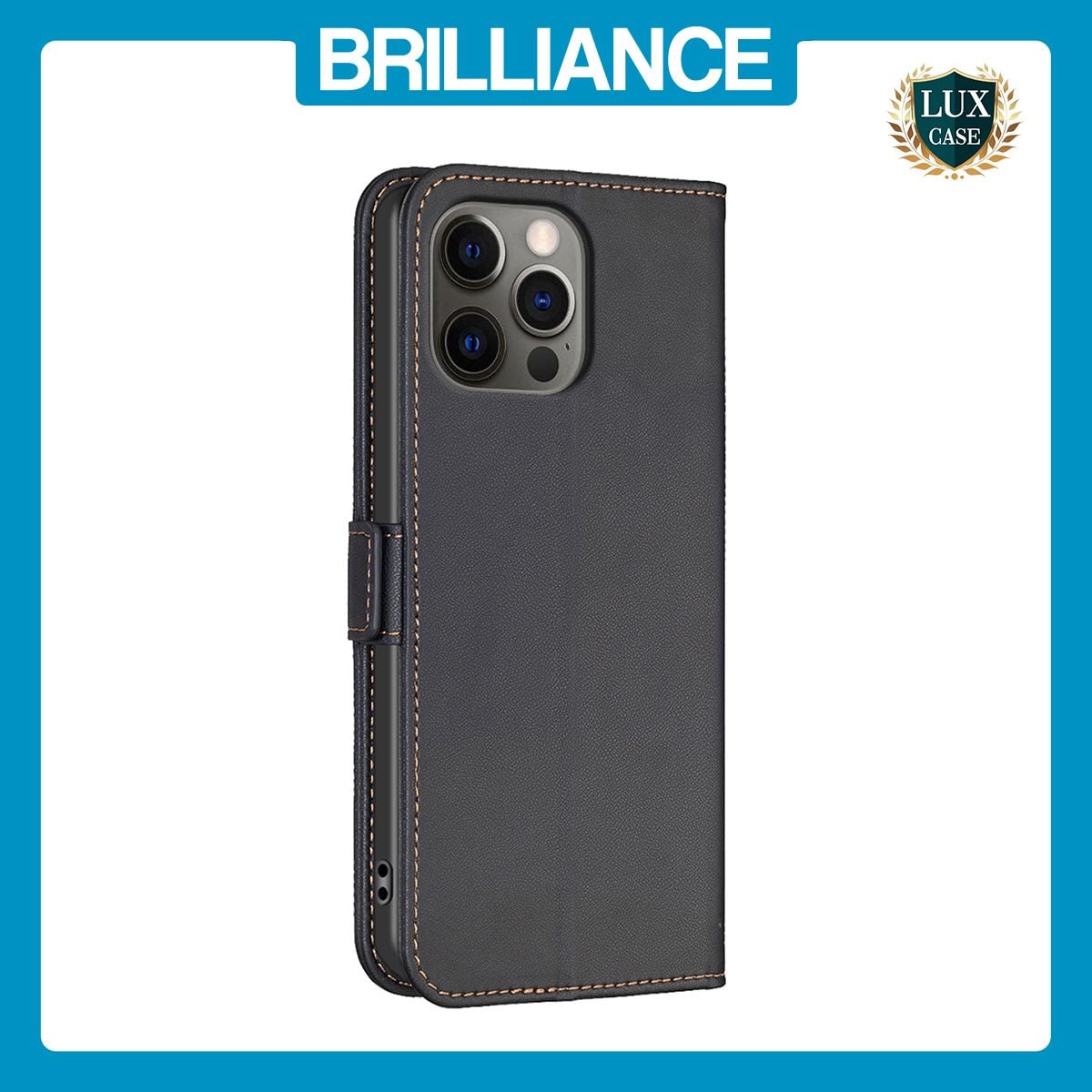 Brilliance LUX iPhone 12Pro Max Flip Book PU Leather Wallet Holder & Stand with Card Pockets Case Black