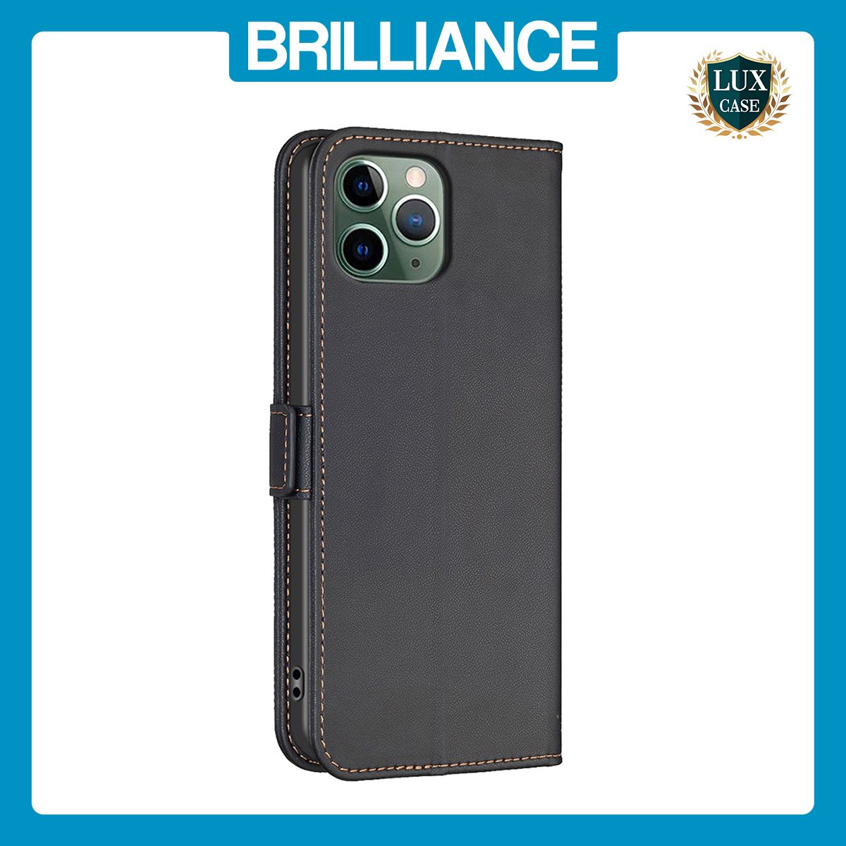 Brilliance LUX iPhone 11Pro Max Flip Book PU Leather Wallet Holder & Stand with Card Pockets Case Black