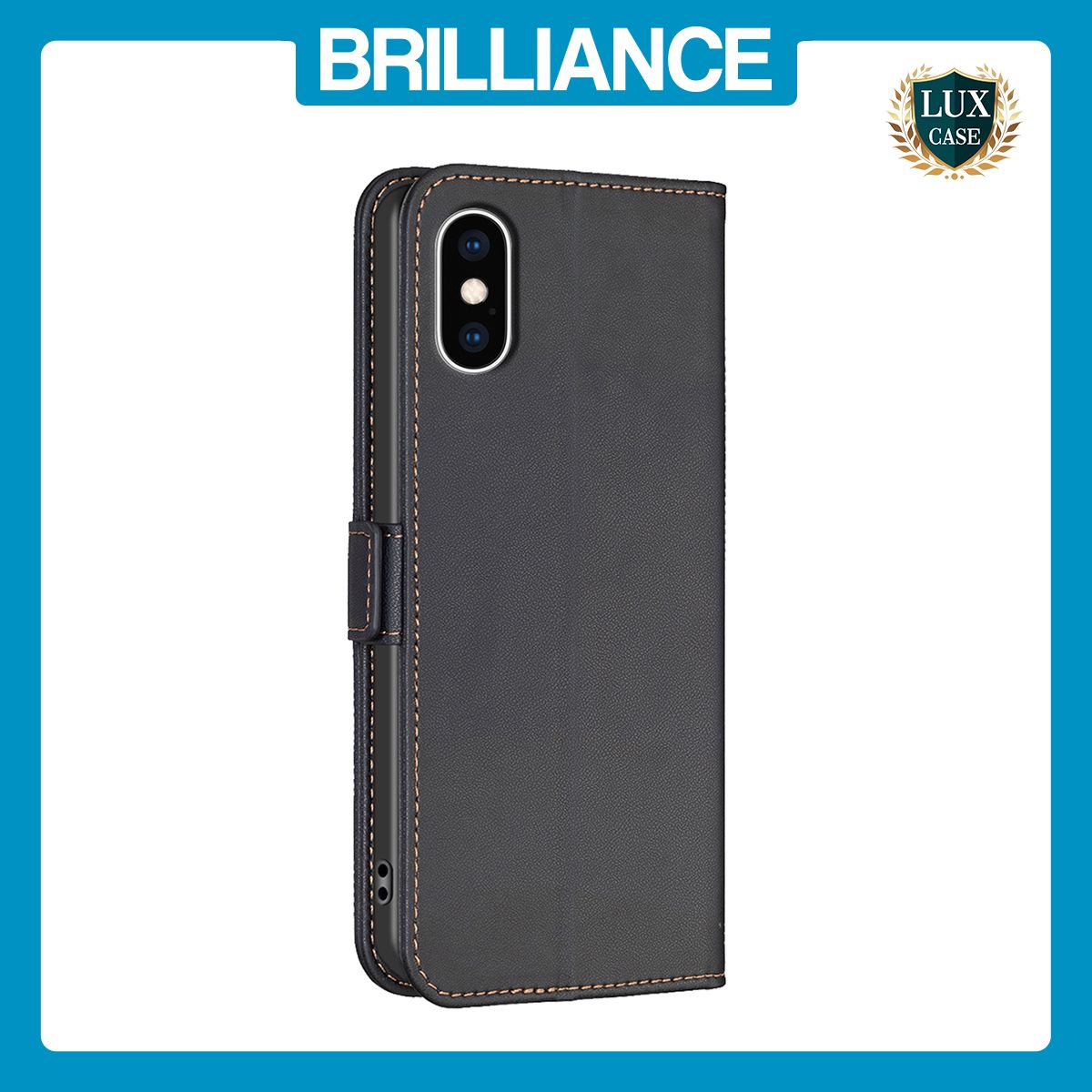 Brilliance LUX iPhone XS Max Flip Book PU Leather Wallet Holder & Stand with Card Pockets Case Black