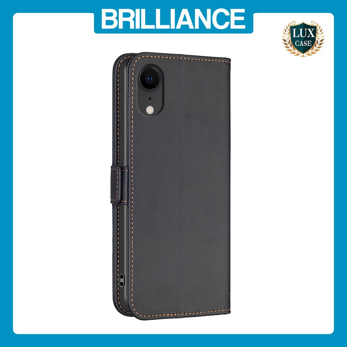 Brilliance LUX iPhone XR Flip Book PU Leather Wallet  Holder & Stand with Card Pockets Case Black