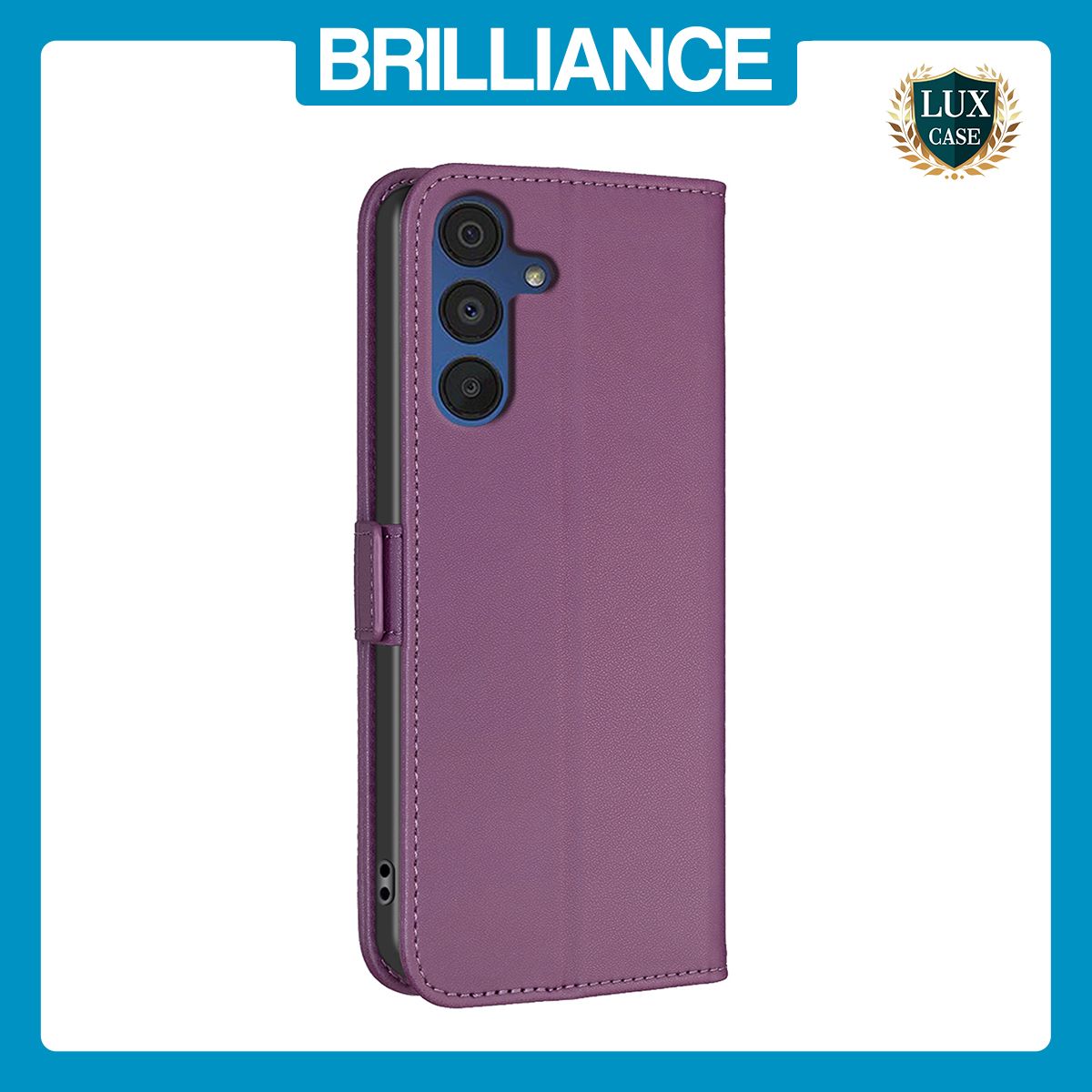 Brilliance LUX Samsung A15 5G Flip Book PU Leather Wallet Holder & Stand with Card Pockets Case Purple