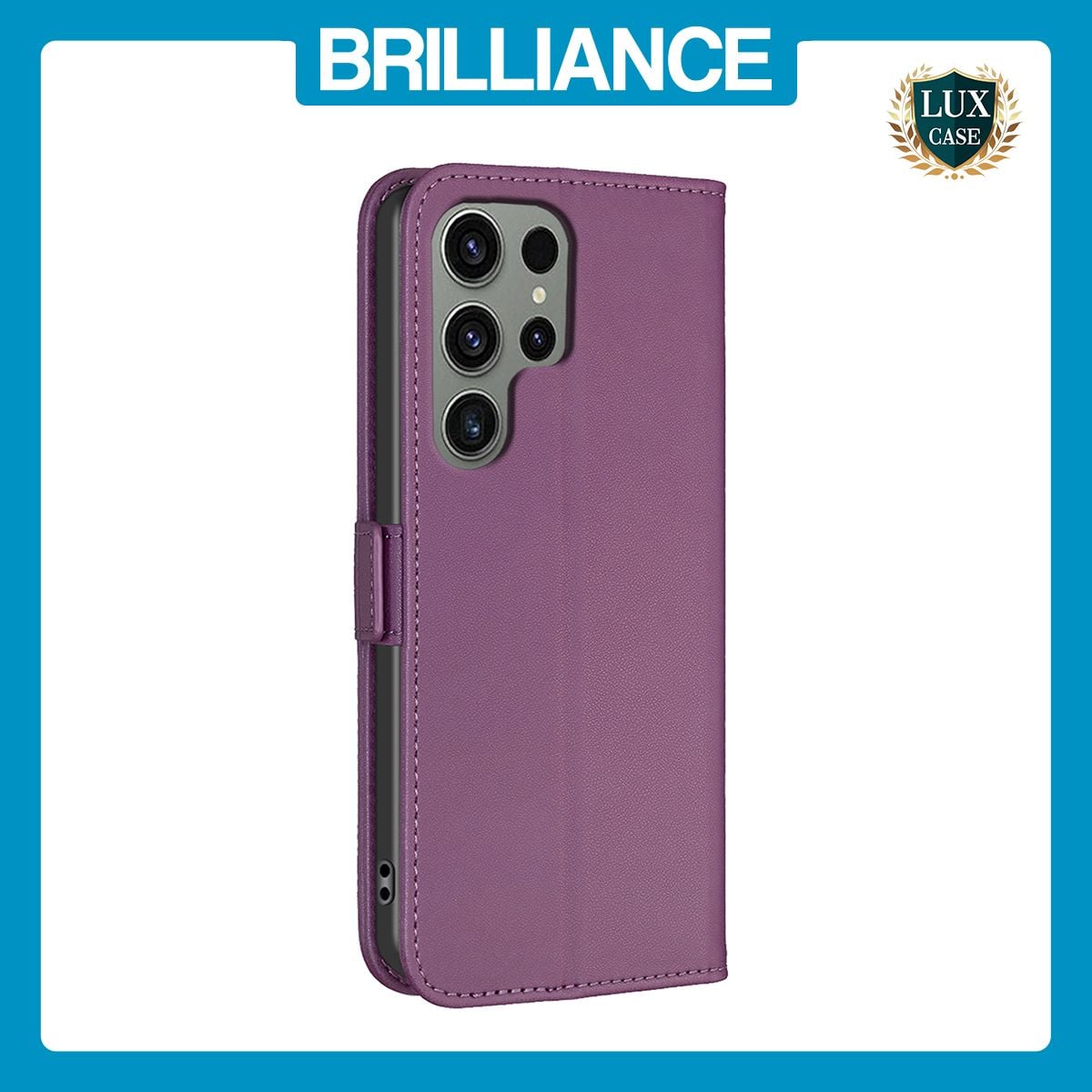 Brilliance LUX Samsung S23 Ultra Flip Book PU Leather Wallet Holder & Stand with Card Pockets Case Purple