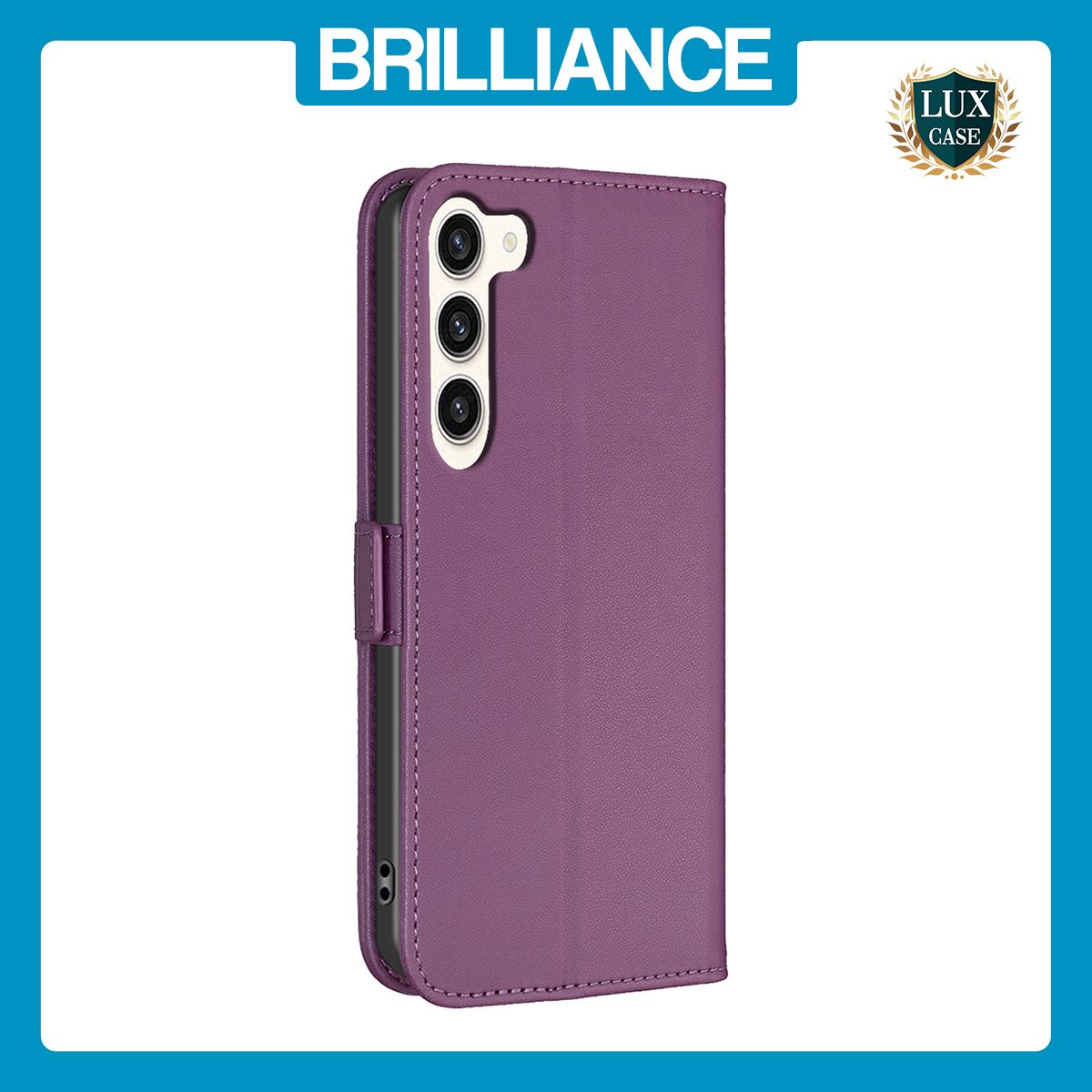 Brilliance LUX Samsung S23 Flip Book PU Leather Wallet Holder & Stand with Card Pockets Case Purple