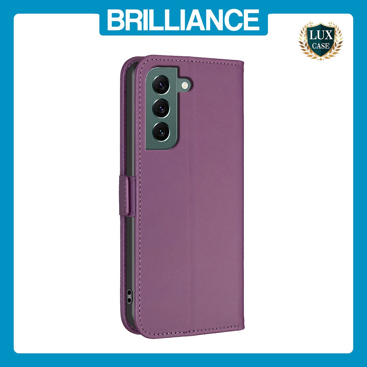 Brilliance LUX Samsung S21 Flip Book PU Leather Wallet Holder & Stand with Card Pockets Case Purple