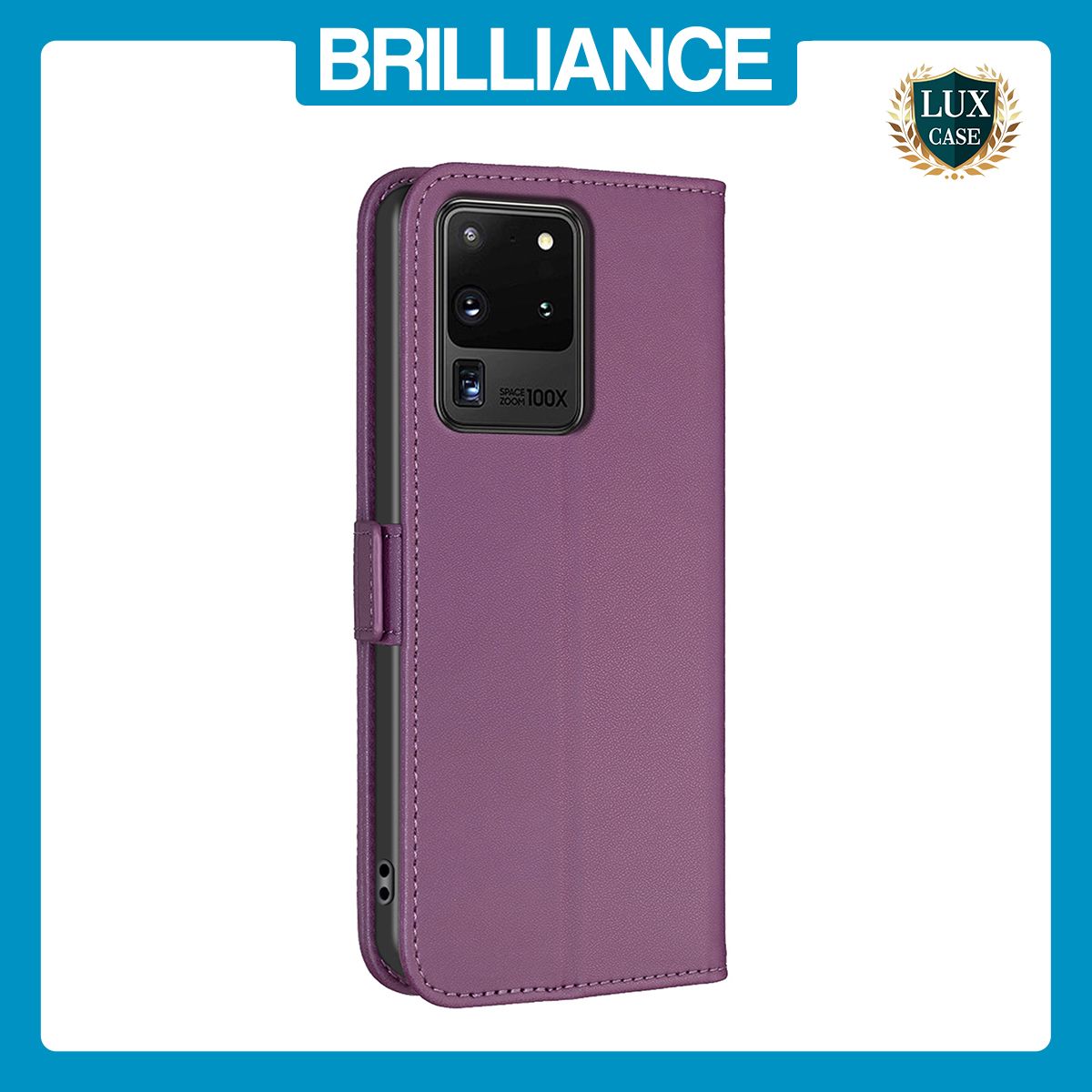 Brilliance LUX Samsung S20 Ultra Flip Book PU Leather Wallet Holder & Stand with Card Pockets Case Purple