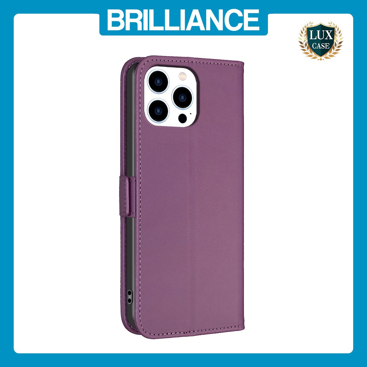 Brilliance LUX iPhone 14 Pro Max Flip Book PU Leather Wallet  Holder & Stand with Card Pockets Case Purple