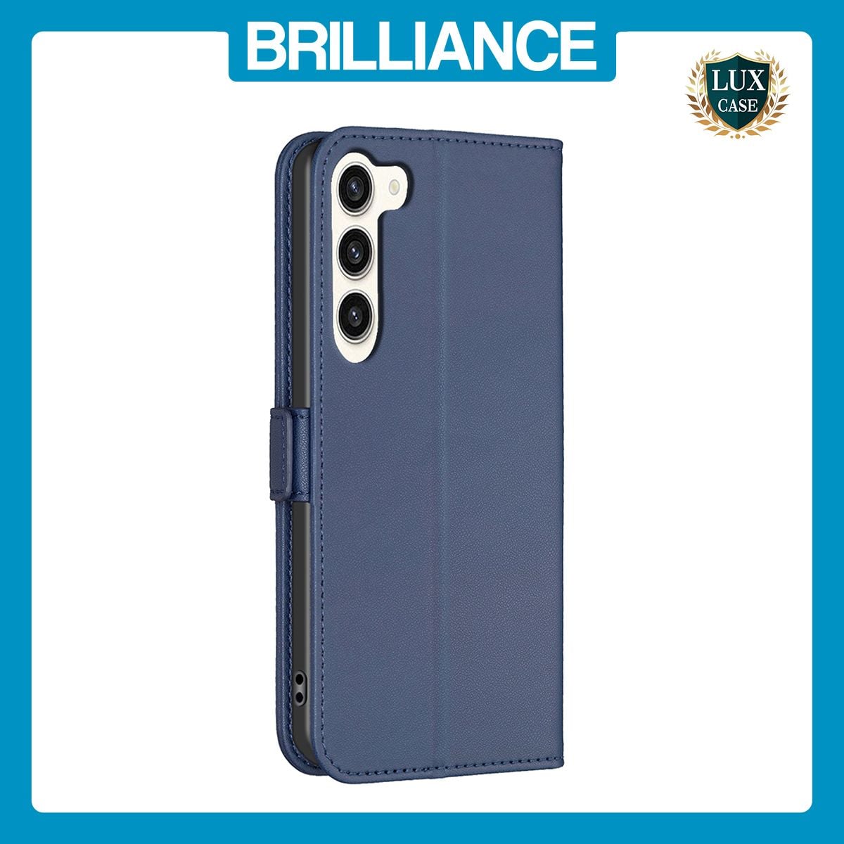 Brilliance LUX Samsung S24 Flip Book PU Leather Wallet Holder & Stand with Card Pockets Case Blue