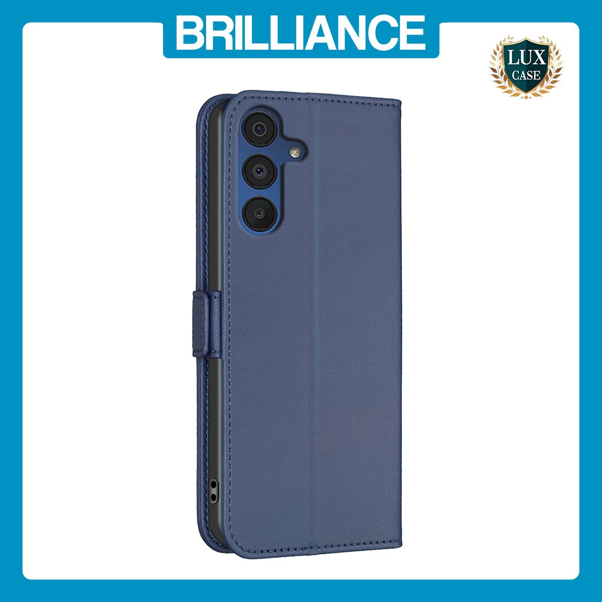 Brilliance LUX Samsung A15 5G Flip Book PU Leather Wallet Holder & Stand with Card Pockets Case Blue
