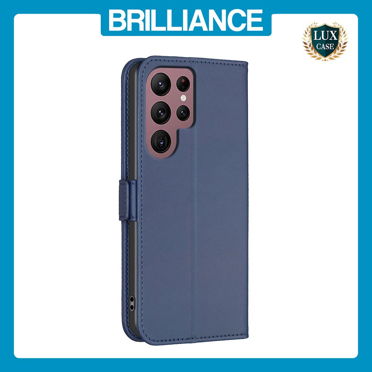 Brilliance LUX Samsung S22 Ultra Flip Book PU Leather Wallet Holder & Stand with Card Pockets Case Blue