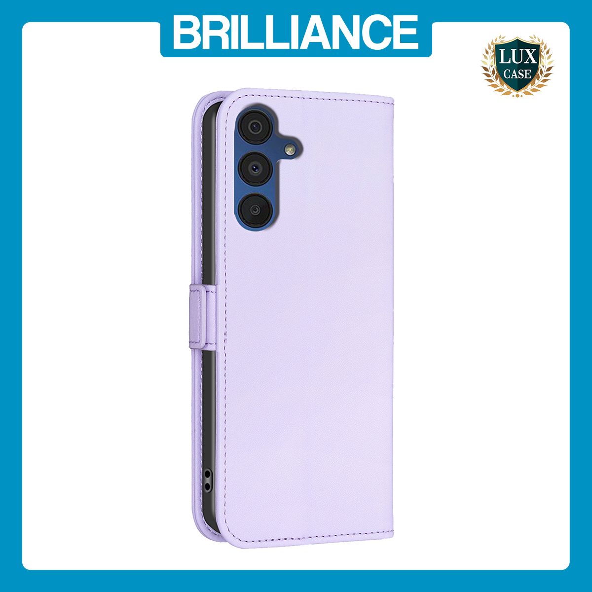 Brilliance LUX Samsung A15 5G Flip Book PU Leather Wallet Holder & Stand with Card Pockets Case Light Purple