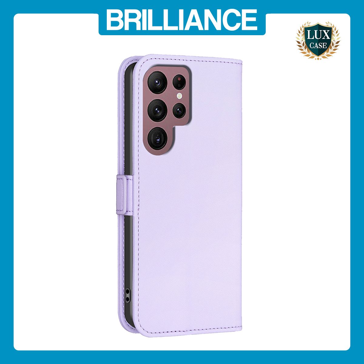 Brilliance LUX Samsung S22 Ultra Flip Book PU Leather Wallet Holder & Stand with Card Pockets Case Light Purple