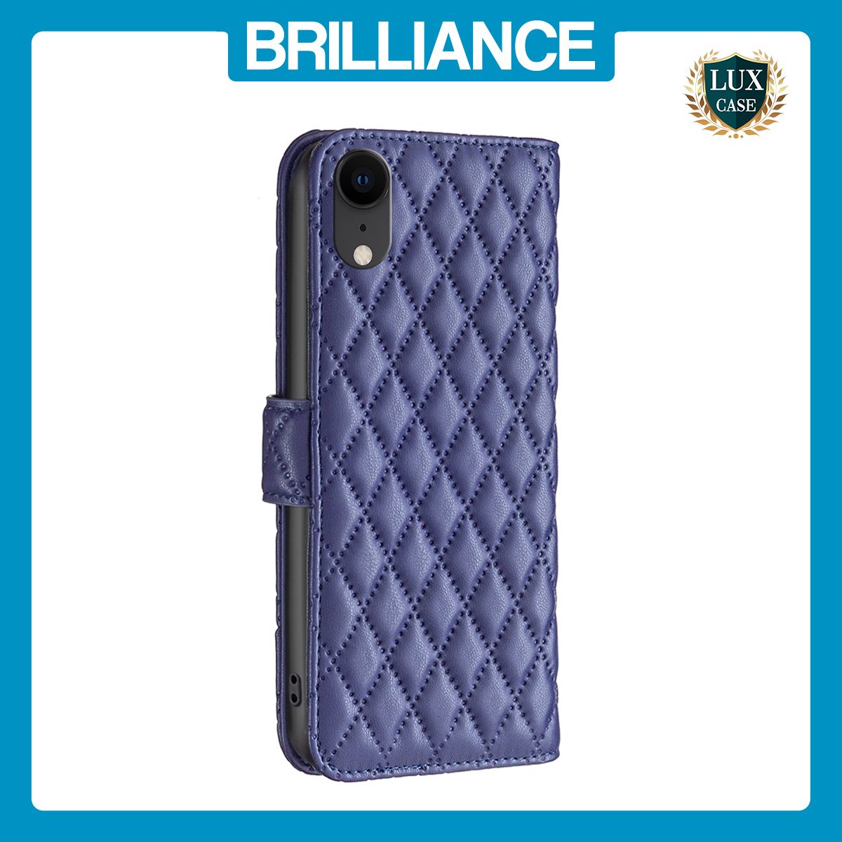 Brilliance LUX iPhone XR Flip Book PU real Leather Wallet Holder & Kickstand with Card Pockets Case Blue