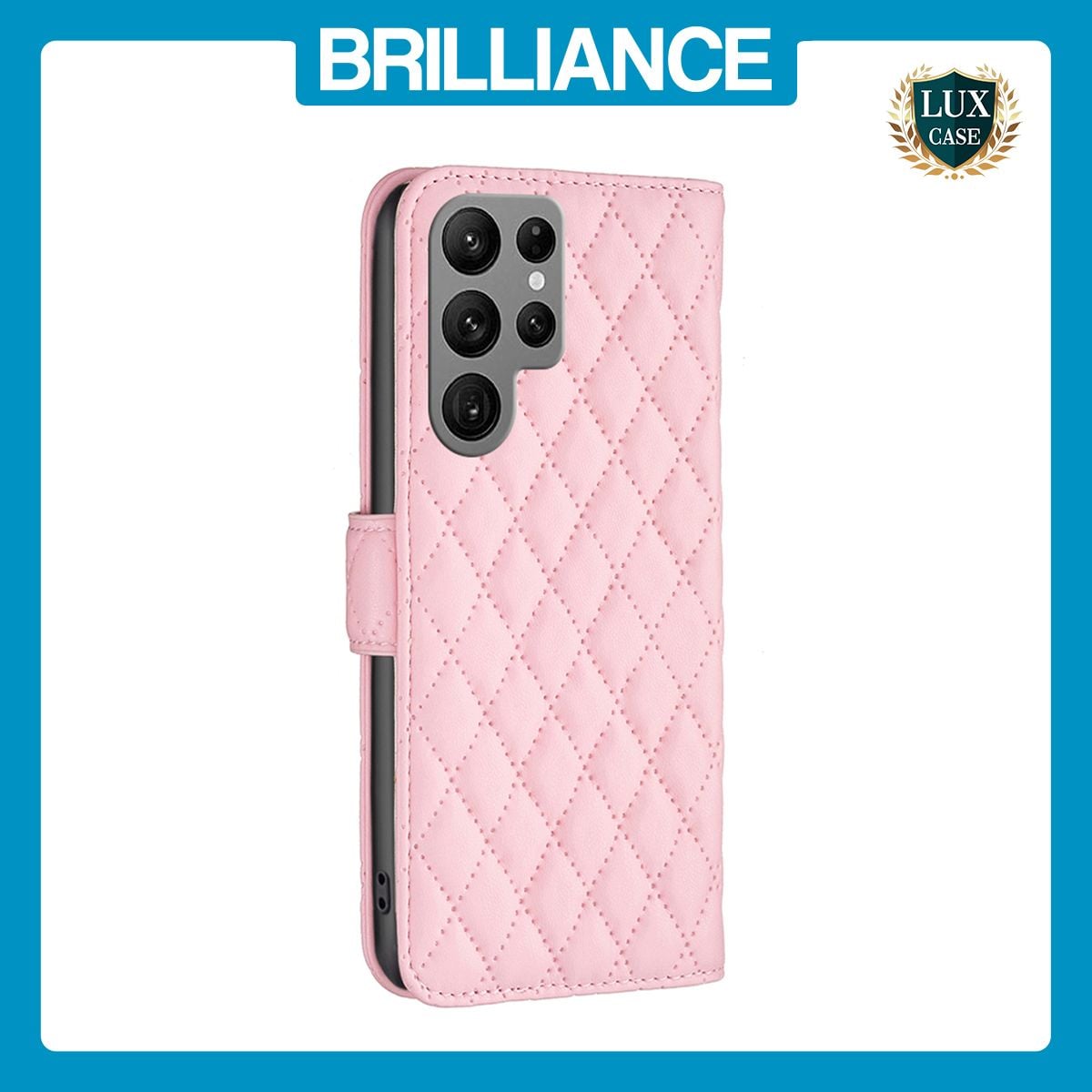 Brilliance LUX Samsung S24 Ultra Flip Book PU real Leather Wallet Holder & Kickstand with Card Pockets Case Pink