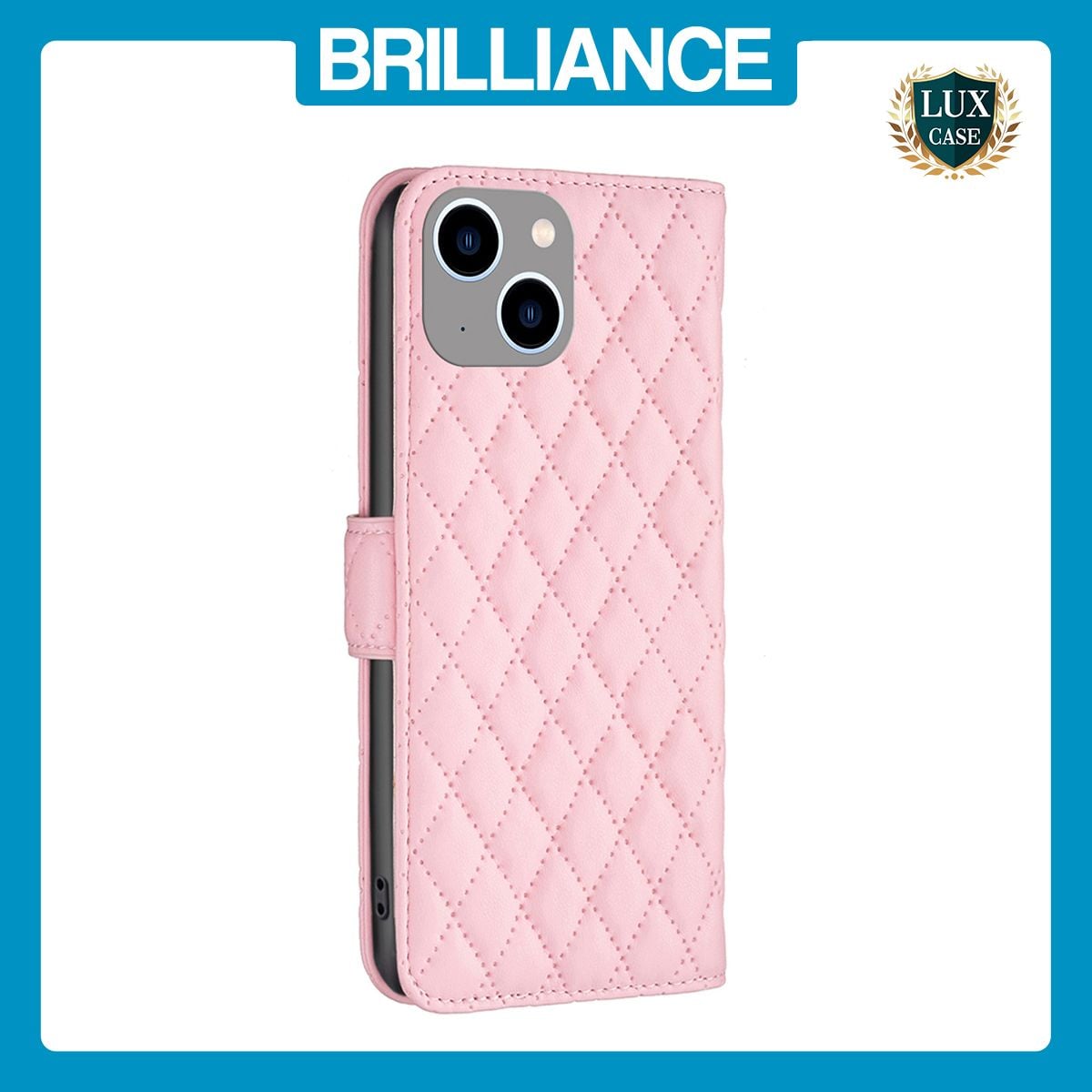Brilliance LUX iPhone 15 Plus/14 Plus Flip Book PU real Leather Wallet Holder & Kickstand with Card Pockets Case Pink