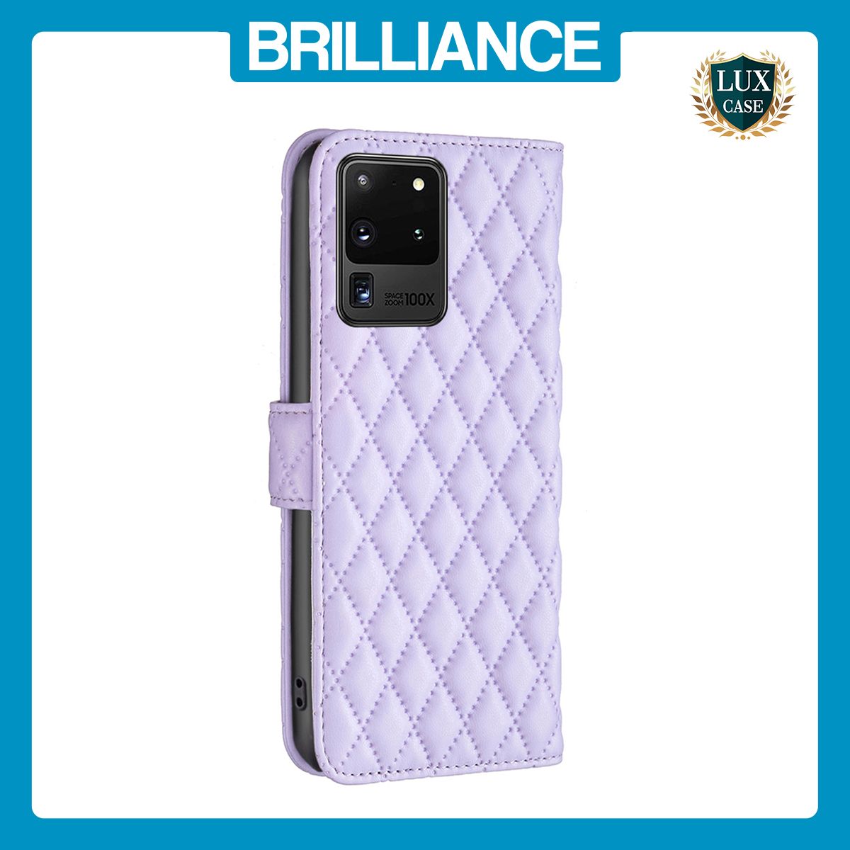 Brilliance LUX Samsung S20 Ultra Flip Book PU real Leather Wallet Holder & Kickstand with Card Pockets Case Purple