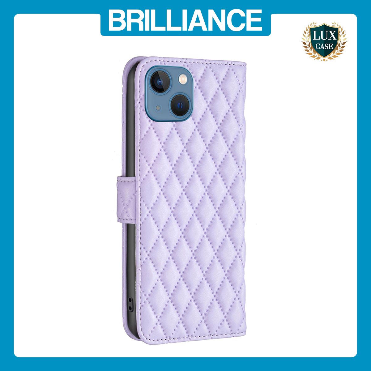 Brilliance LUX iPhone 14/13 Flip Book PU real Leather Wallet Holder & Kickstand with Card Pockets Case Purple