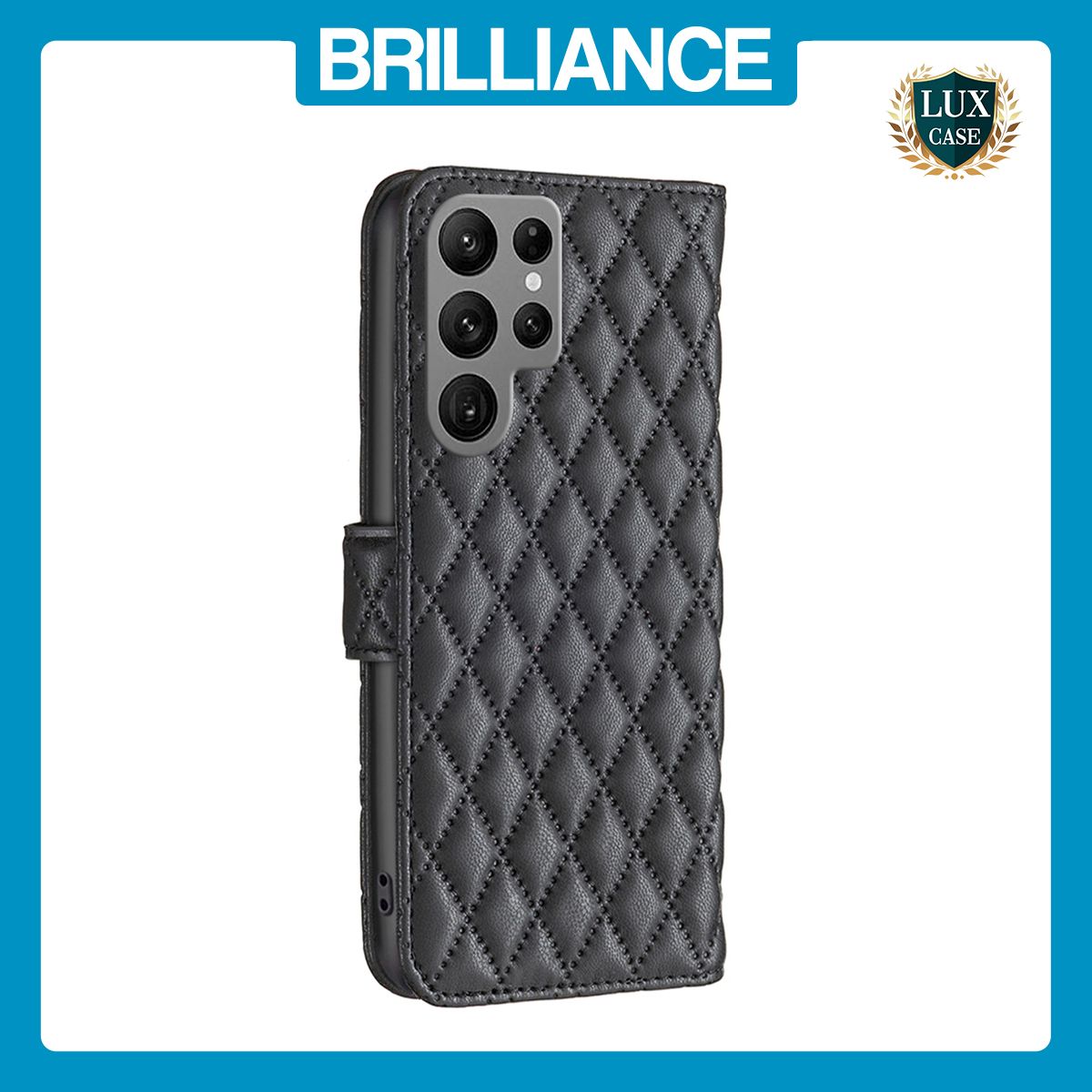 Brilliance LUX Samsung S24 Ultra Flip Book PU real Leather Wallet Holder & Kickstand with Card Pockets Case Black