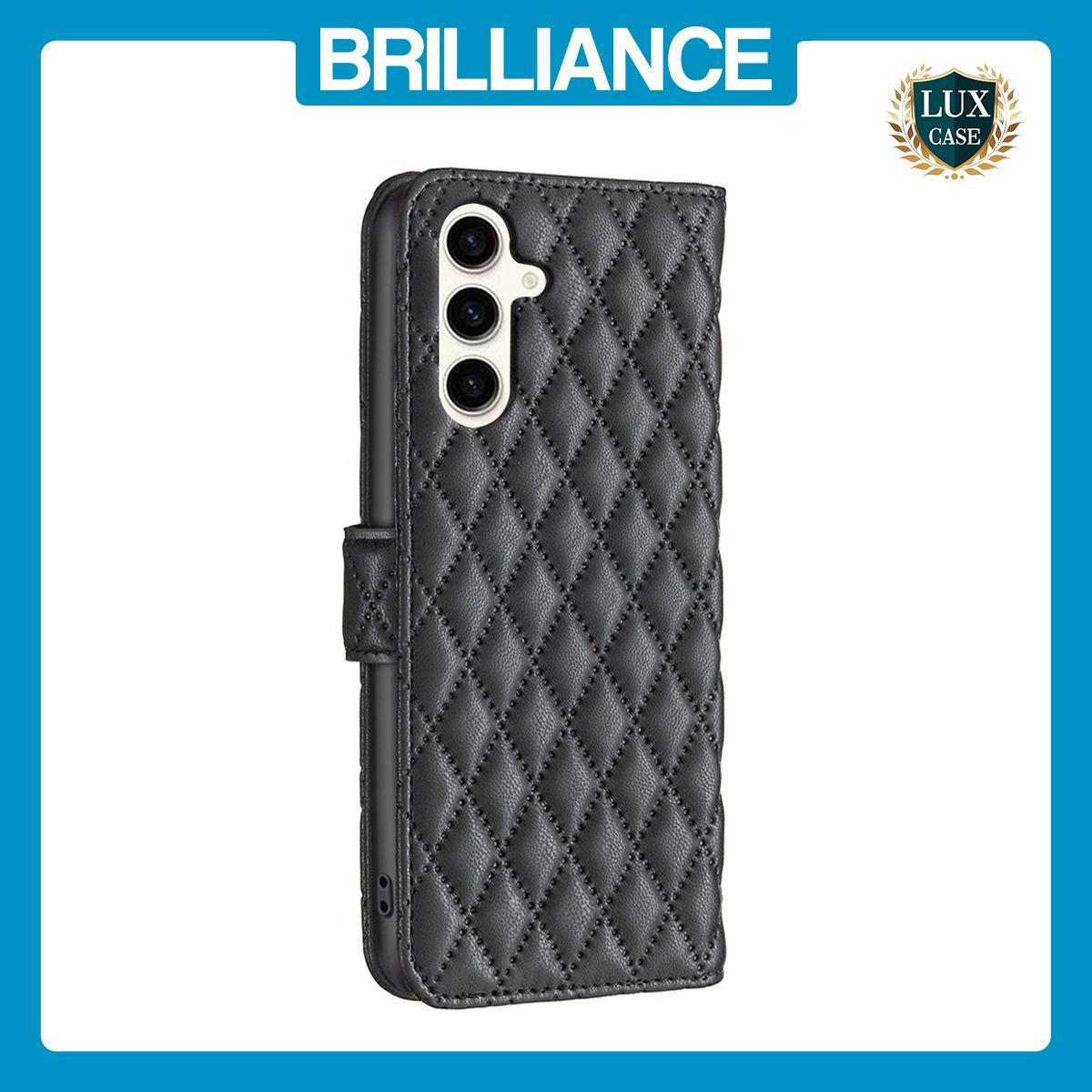 Brilliance LUX Samsung S23 FE Flip Book PU real Leather Wallet Holder & Kickstand with Card Pockets Case Black