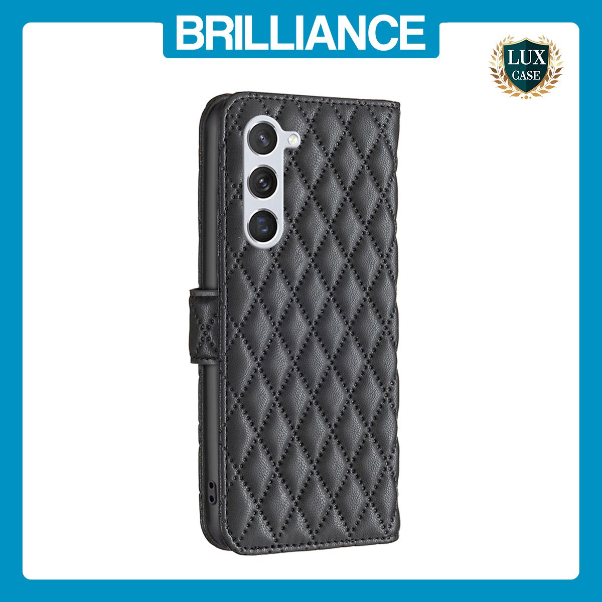 Brilliance LUX Samsung S24 Flip Book PU real Leather Wallet Holder & Kickstand with Card Pockets Case Black