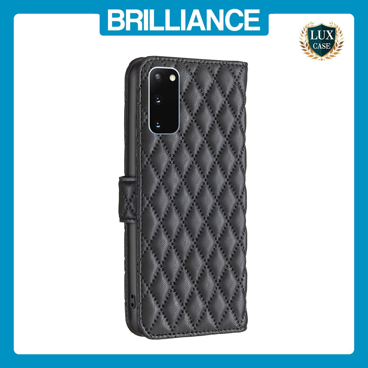 Brilliance LUX Samsung S20 Flip Book PU real Leather Wallet Holder & Kickstand with Card Pockets Case Black