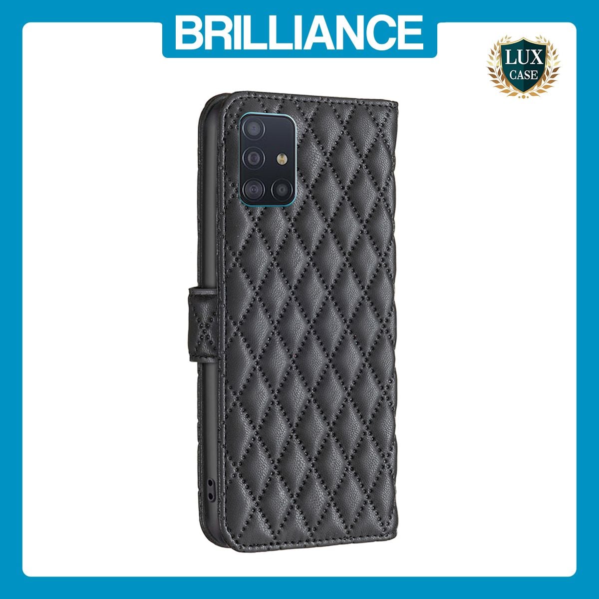 Brilliance LUX Samsung A51 4G Flip Book PU real Leather Wallet Holder & Kickstand with Card Pockets Case Black