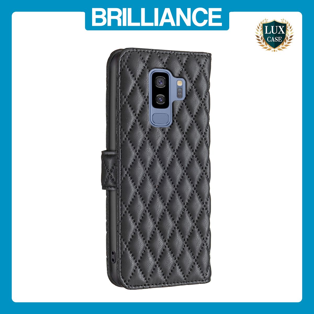 Brilliance LUX Samsung S9 Plus Flip Book PU real Leather Wallet Holder & Kickstand with Card Pockets Case Black
