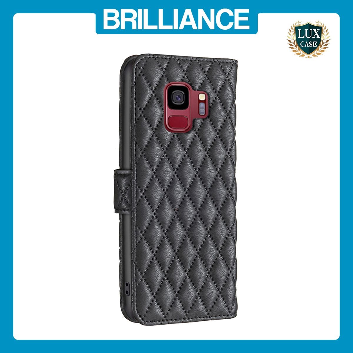 Brilliance LUX Samsung S9 Flip Book PU real Leather Wallet Holder & Kickstand with Card Pockets Case Black