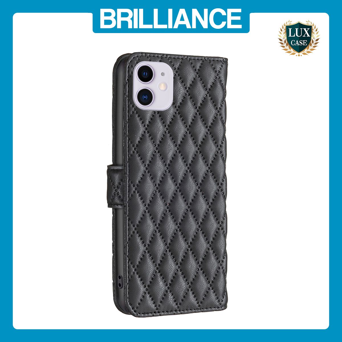 Brilliance LUX iPhone 11 Flip Book PU real Leather Wallet Holder & Kickstand with Card Pockets Case Black