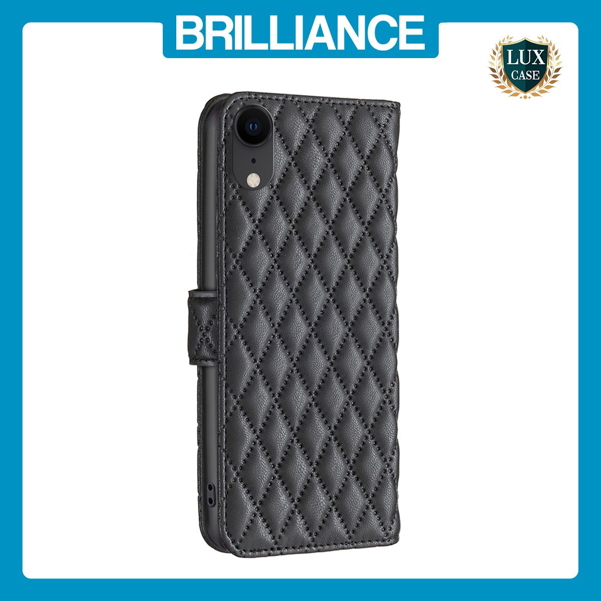 Brilliance LUX iPhone XR Flip Book PU real Leather Wallet Holder & Kickstand with Card Pockets Case Black