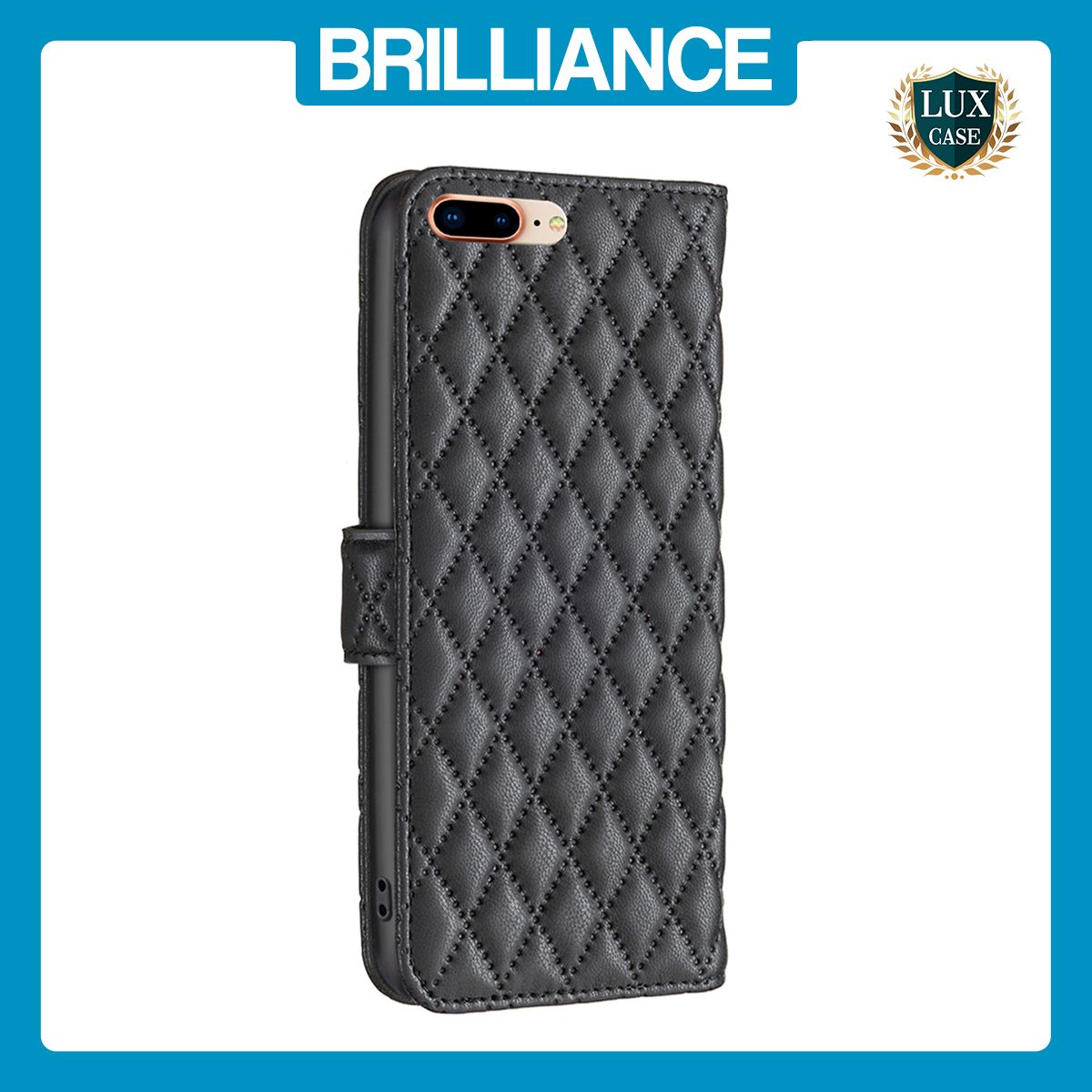 Brilliance LUX iPhone 6P/7P/8P Flip Book PU real Leather Wallet Holder & Kickstand with Card Pockets Case Black