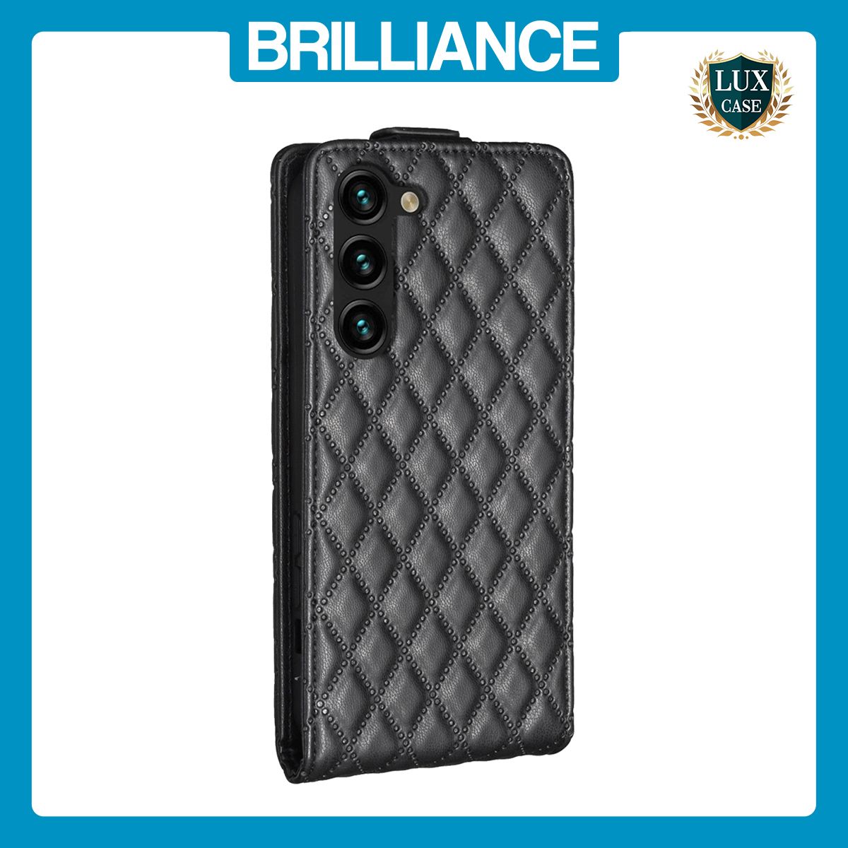 Brilliance LUX Samsung S24 Flip PU Photo Frame Leather Up And Down Wallet with Card Pockets Case Black