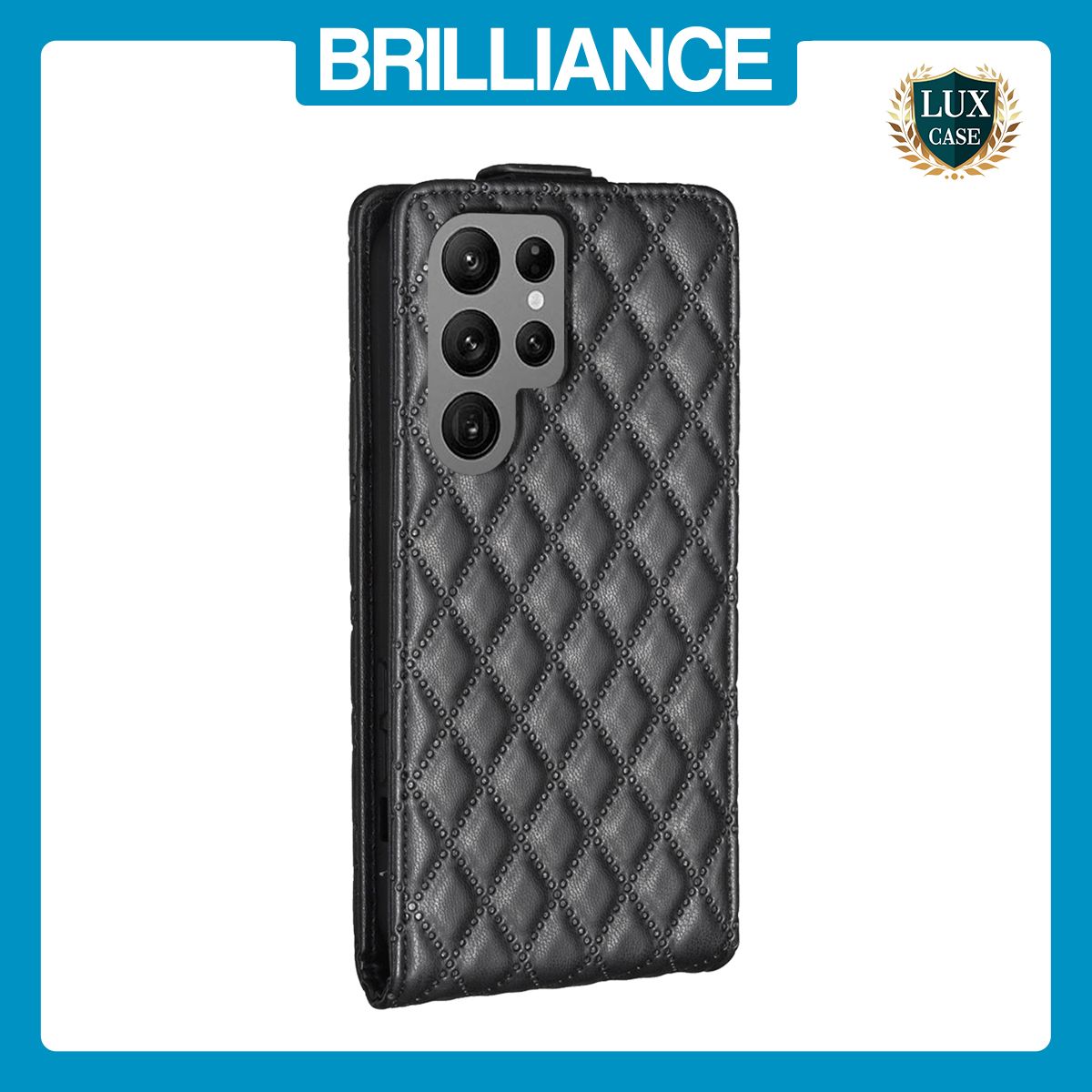 Brilliance LUX Samsung S23 Ultra Flip PU Photo Frame Leather Up And Down Wallet with Card Pockets Case Black