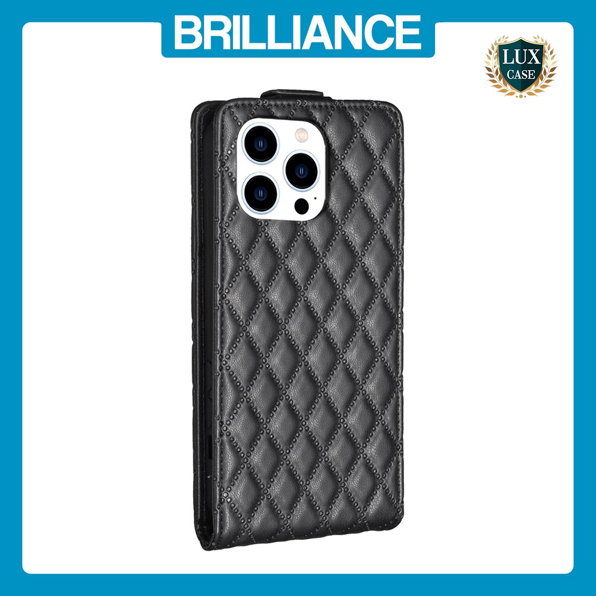 Brilliance LUX iPhone 15 Pro Flip PU Photo Frame Leather Up And Down Wallet with Card Pockets Case Black