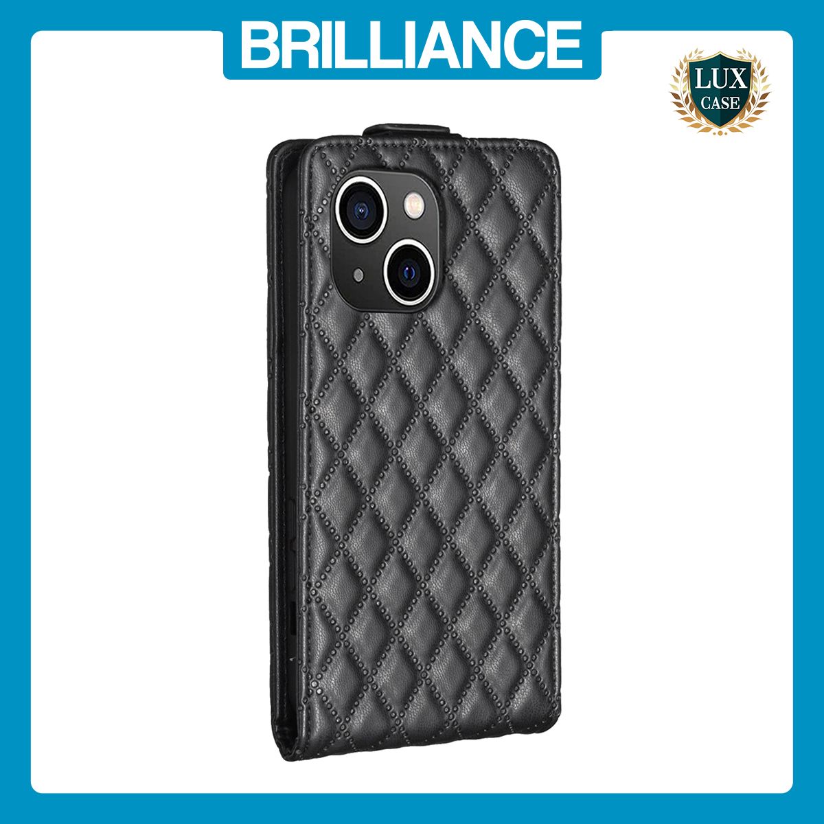 Brilliance LUX iPhone 15 Plus Flip PU Photo Frame Leather Up And Down Wallet with Card Pockets Case Black