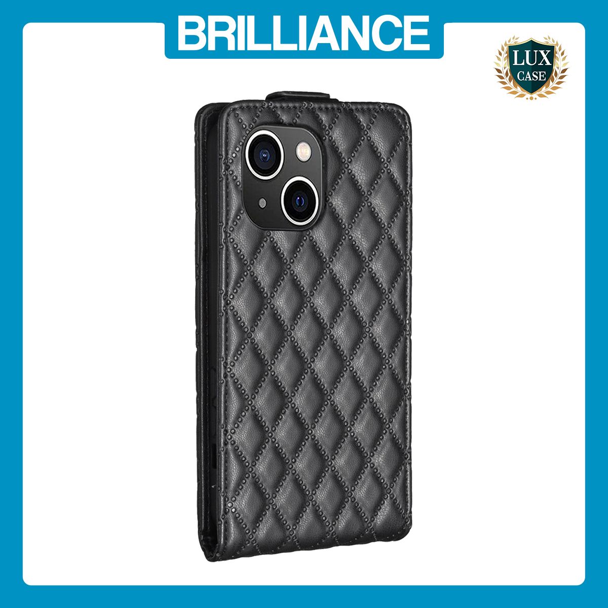 Brilliance LUX iPhone 13/14 Flip PU Photo Frame Leather Up And Down Wallet with Card Pockets Case Black