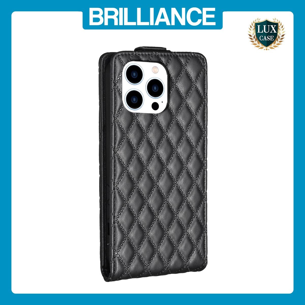 Brilliance LUX iPhone 13 Pro Max Flip PU Photo Frame Leather Up And Down Wallet with Card Pockets Case Black