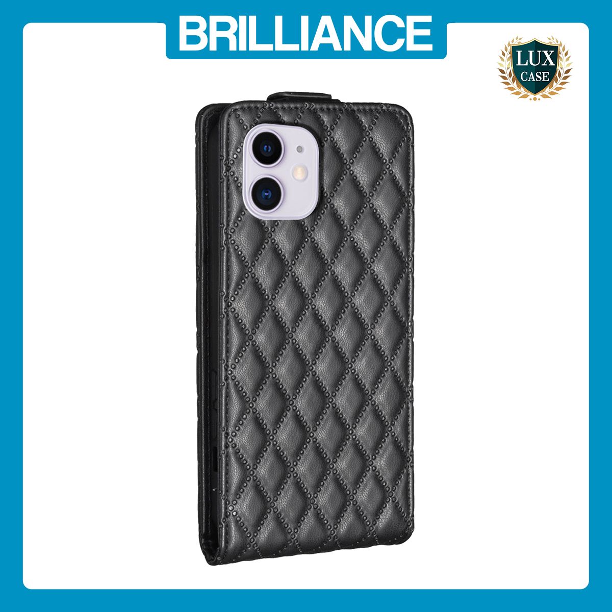 Brilliance LUX iPhone 12 / 12 Pro Flip PU Photo Frame Leather Up And Down Wallet with Card Pockets Case Black
