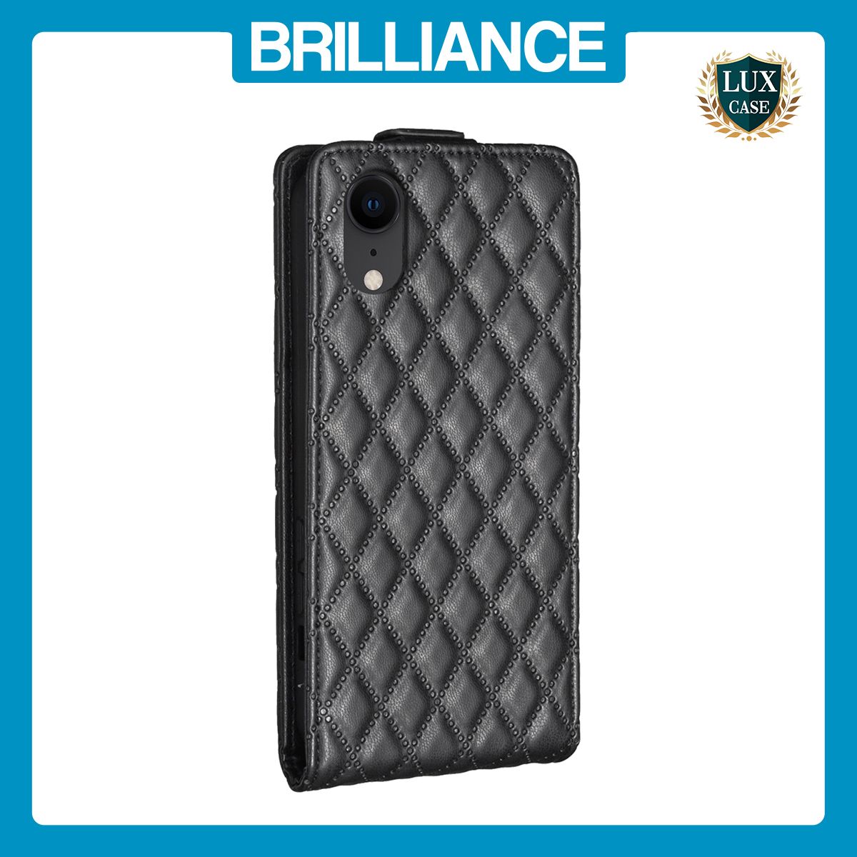 Brilliance LUX iPhone XR Flip PU Photo Frame Leather Up And Down Wallet with Card Pockets Case Black