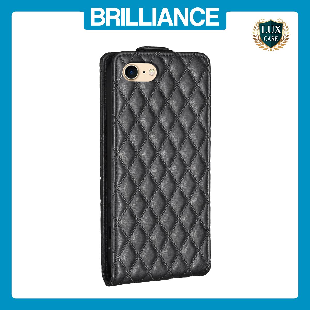 Brilliance LUX iPhone 6/7/8 Flip PU Photo Frame Leather Up And Down Wallet with Card Pockets Case Black