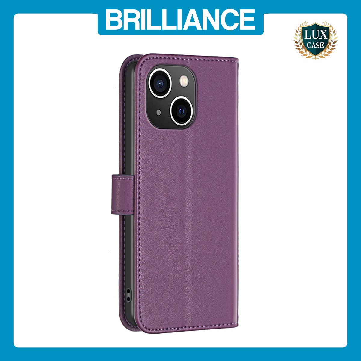 Brilliance LUX iPhone 15 Plus Flip PU Genuine Leather Detachable Strong Magnetic Wallet with Card Pockets Case Purple