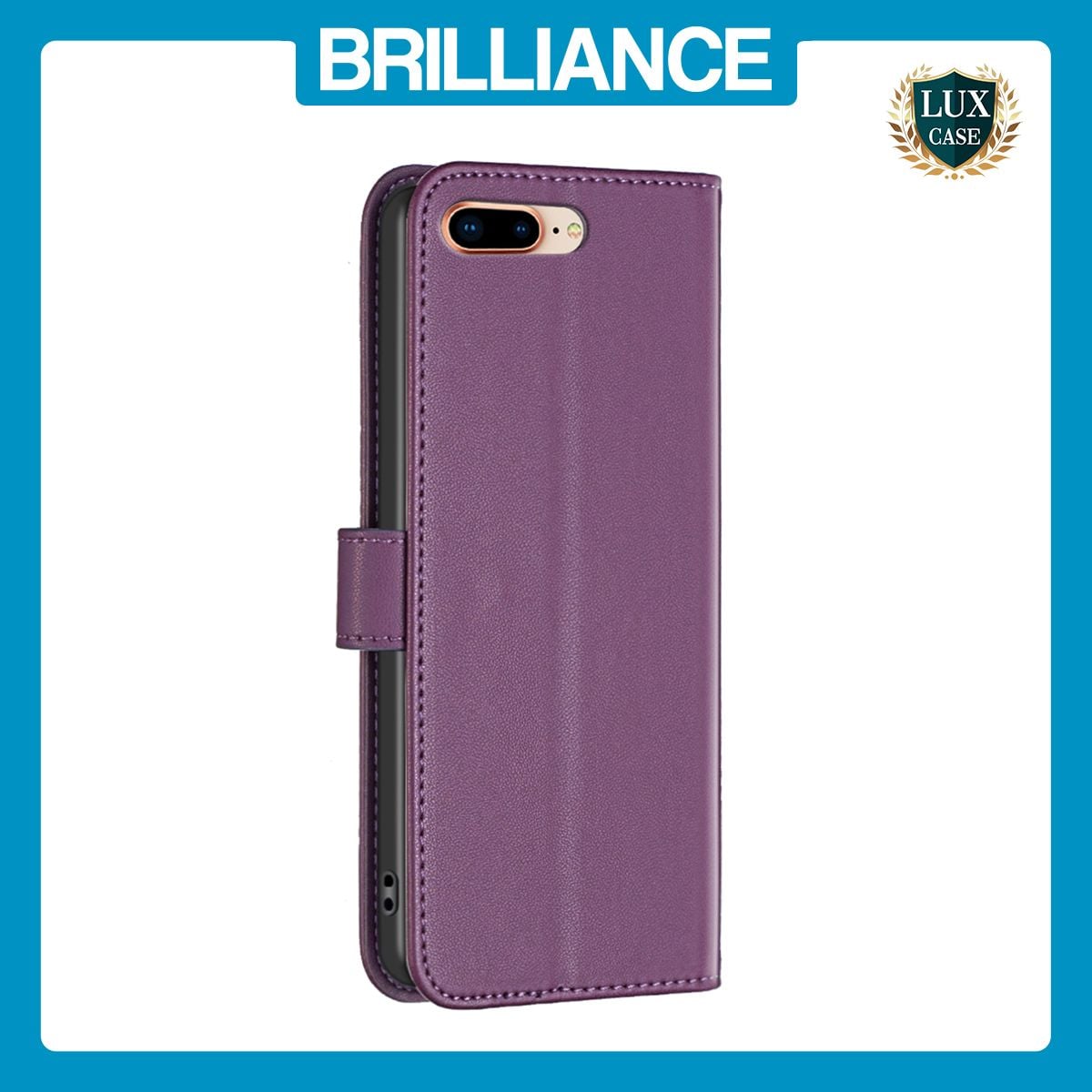Brilliance LUX iPhone 6P/7P/8P Flip Book PU Genuine Leather Detachable Strong Magnetic Wallet with Card Pockets Case Purple