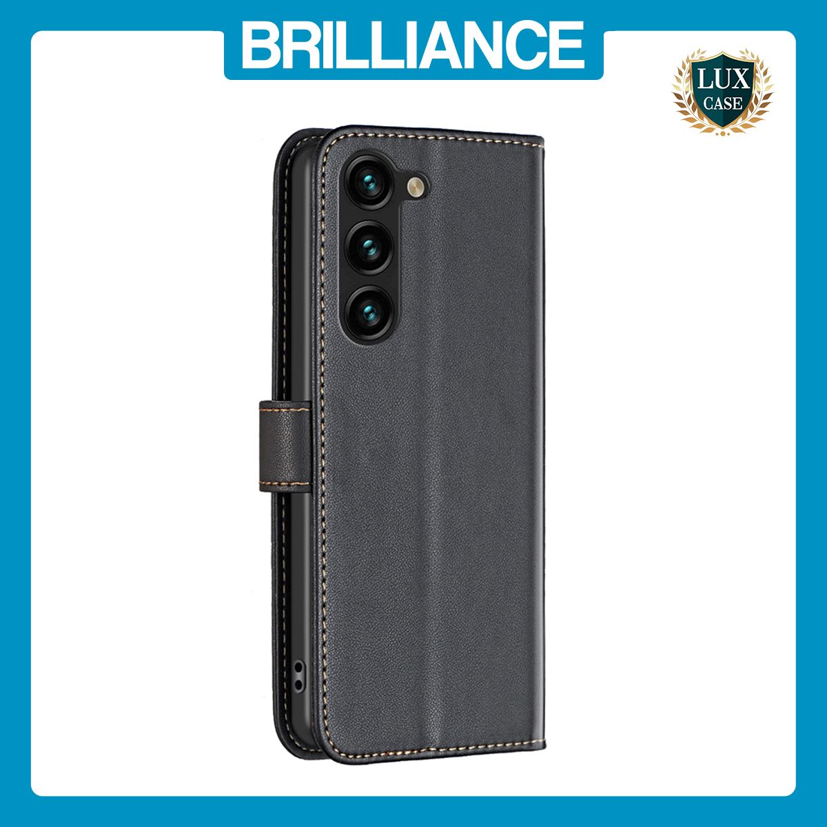 Brilliance LUX Samsung S24 Plus Flip Book PU Genuine Leather Detachable Strong Magnetic Wallet with Card Pockets Case Black