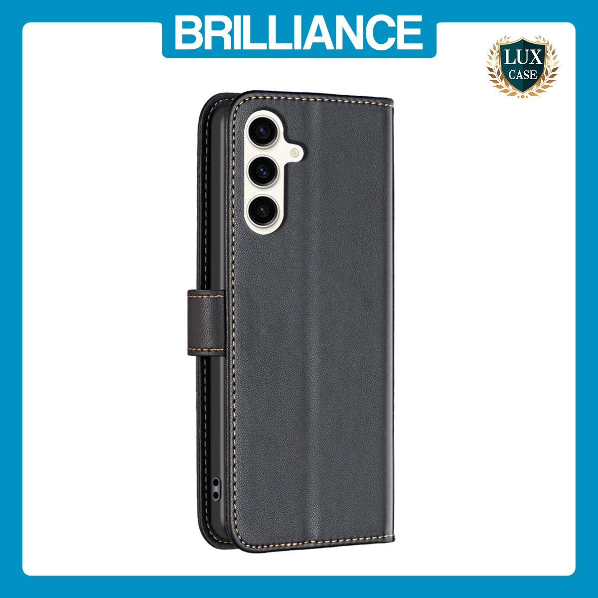 Brilliance LUX Samsung S23 FE Flip Book PU Genuine Leather Detachable Strong Magnetic Wallet with Card Pockets Case Black