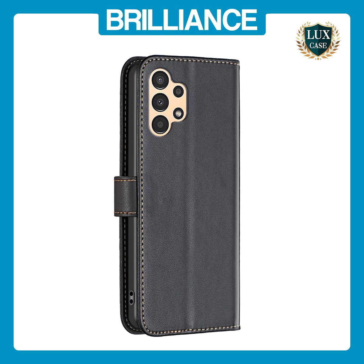 Brilliance LUX Samsung A13 4G/5G Flip Book PU Genuine Leather Detachable Strong Magnetic Wallet with Card Pockets Case Black