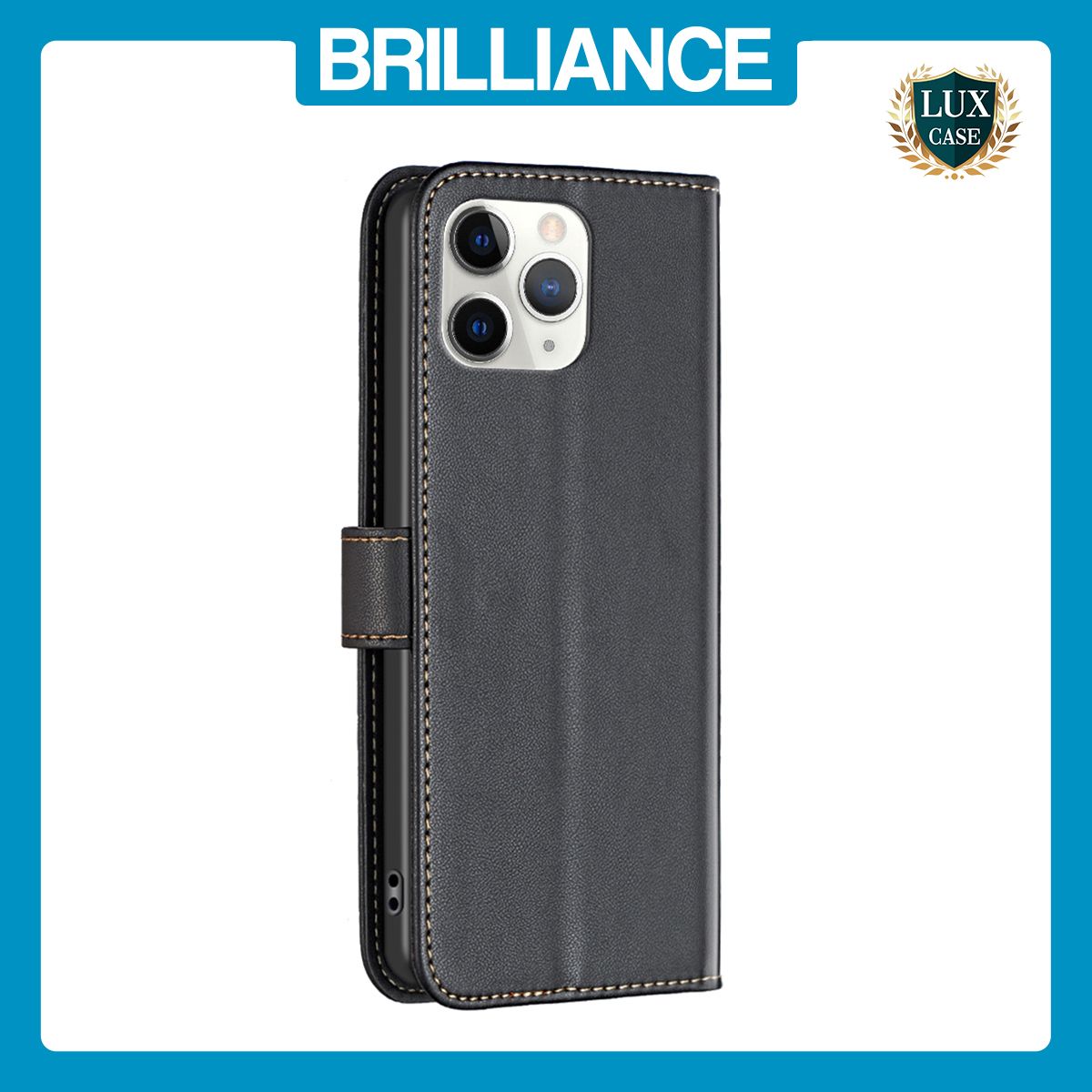 Brilliance LUX iPhone 11 Pro Max Flip Book PU Genuine Leather Detachable Strong Magnetic Wallet with Card Pockets Case Black