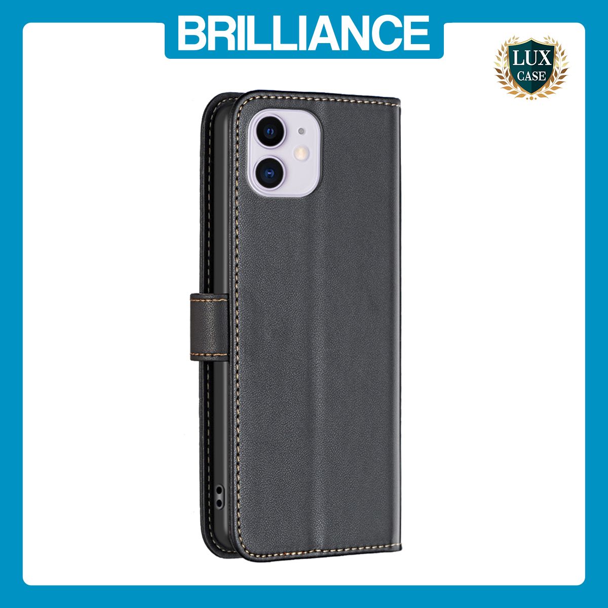 Brilliance LUX iPhone 11 Flip Book PU Genuine Leather Detachable Strong Magnetic Wallet with Card Pockets Case Black